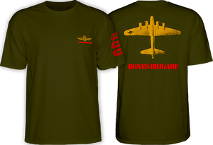 Bones Wheels Brigade Bomber T-Shirt - Size: Large Military Green