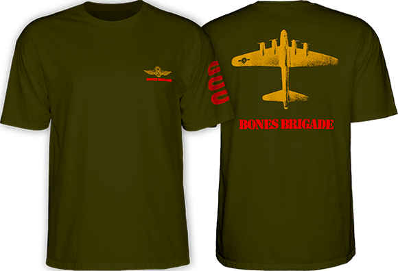 Bones Wheels Brigade Bomber T-Shirt - Size: Large Military Green