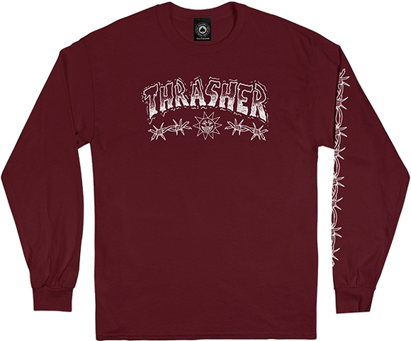 Thrasher Barbed Wire Ls Size: X-LARGE Maroon