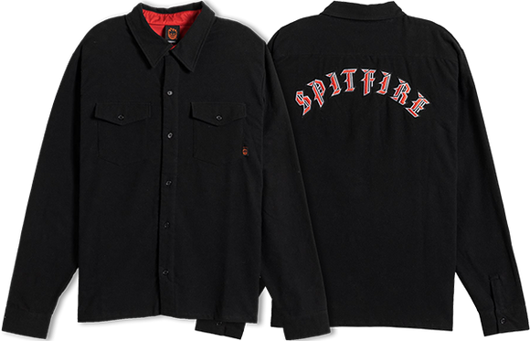 Spitfire Old E Emb Flannel Long Sleeve Shirt SMALL Black