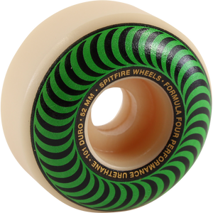 Spitfire F4 101a Classic Swirl 52mm White W/Green Skateboard Wheels (Set of 4)