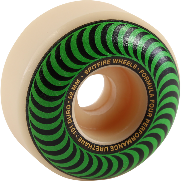 Spitfire F4 101a Classic Swirl 52mm White W/Green Skateboard Wheels (Set of 4)