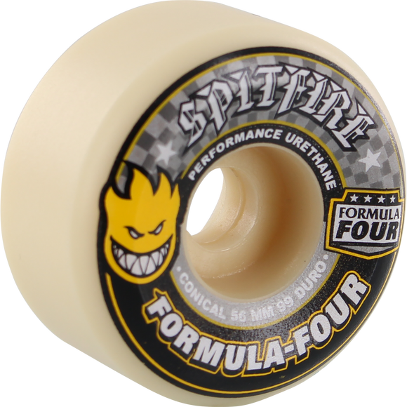 Spitfire F4 99a Conical 56mm White W/Yellow & Black Skateboard Wheels (Set of 4)