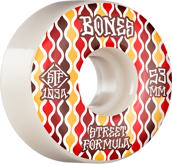 Bones Wheels STF V2 Retros 53mm 103a White/Red Skateboard Wheels (Set of 4)