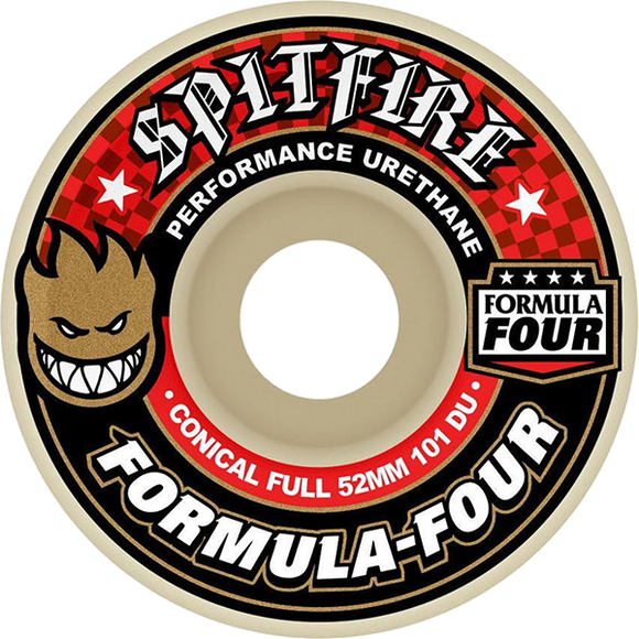 Spitfire F4 101a Conical Full 58mm White W/Red Skateboard Wheels (Set of 4)