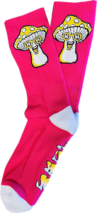 Happy Hour Mushroom Crew Socks Hot Pink 