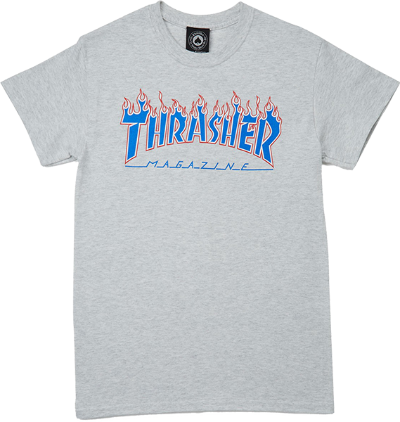 Thrasher Patriot Flame T-Shirt - Size: MEDIUM Heather Grey