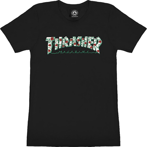 Thrasher Roses Logo Girls T-Shirt - Size: SMALL Black