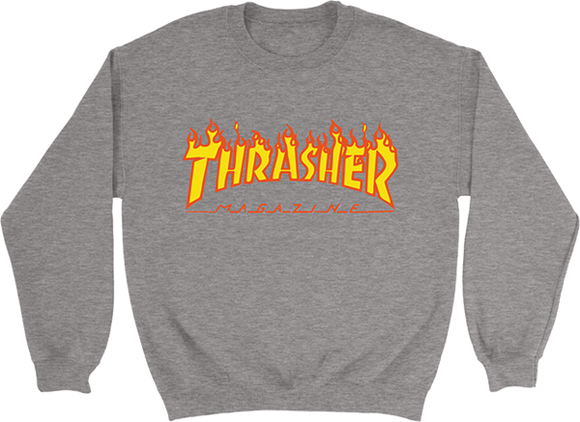 Thrasher Flame Logo Crew Sweatshirt - MEDIUM Heather Grey