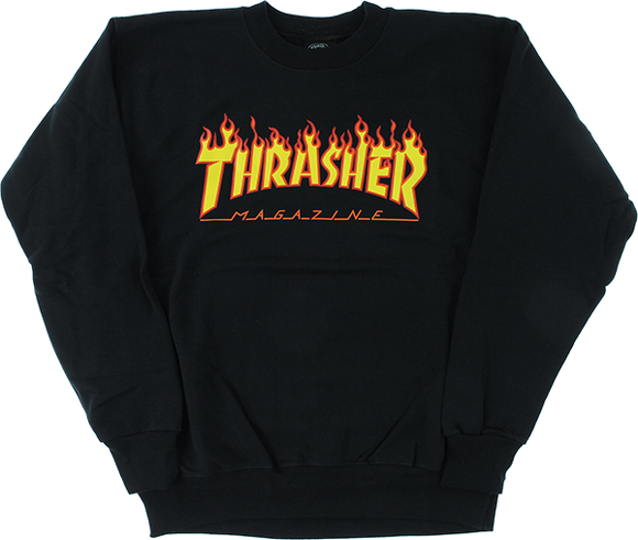 Thrasher Flame Logo Crew Sweatshirt - MEDIUM Black/Yellow