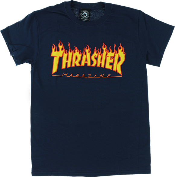 Thrasher Flame T-Shirt - Size: LARGE Navy