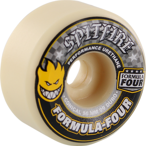 Spitfire F4 99a Conical 56mm White W/Yellow & Black Skateboard Wheels (Set of 4)