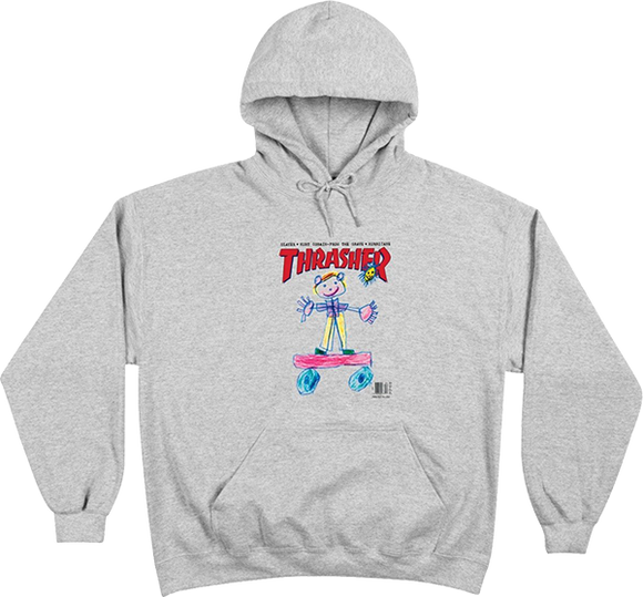 Thrasher Kid Cover Hooded Sweatshirt - SMALL Ash