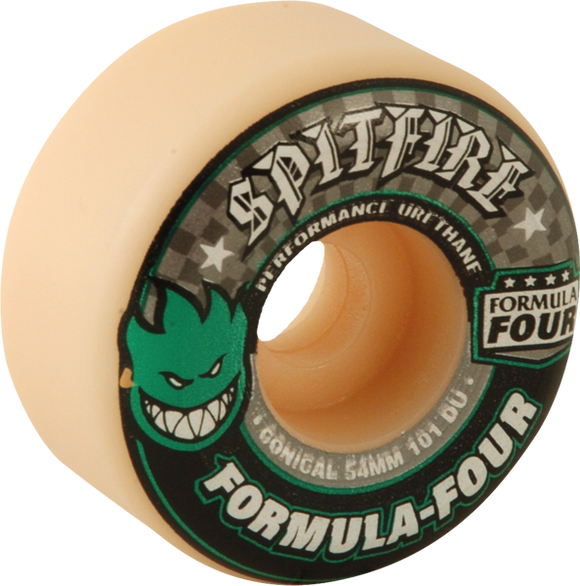 Spitfire F4 101a Conical 54mm White W/Green & Black Skateboard Wheels (Set of 4)