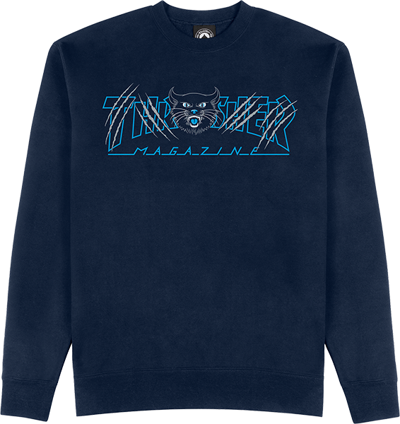 Thrasher Gato Crew Sweatshirt - LARGE Navy