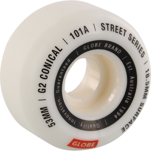 Globe G2 Conical Street 53mm 101a White/Essential Skateboard Wheels (Set of 4)