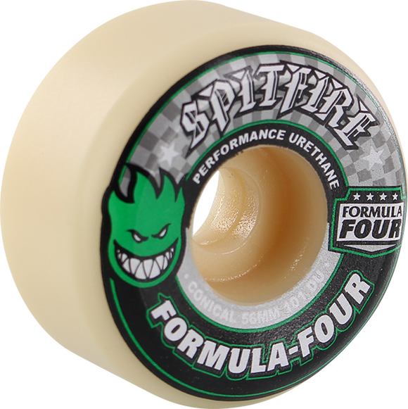 Spitfire F4 101a Conical 56mm White W/Green & Black Skateboard Wheels (Set of 4)