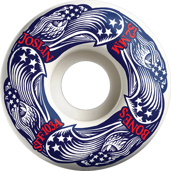 Bones Wheels Joslin STF V1 Freedom Fourever 52mm 103a White Skateboard Wheels (Set of 4)