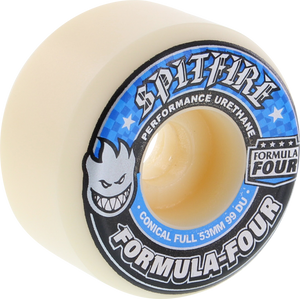 Spitfire F4 99a Conical Full 53mm White W/Blue Skateboard Wheels (Set of 4)