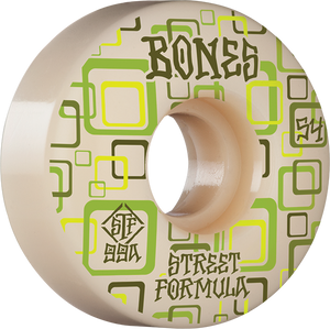 Bones Wheels STF V3 Retros 54mm 99a White/Green Skateboard Wheels (Set of 4)