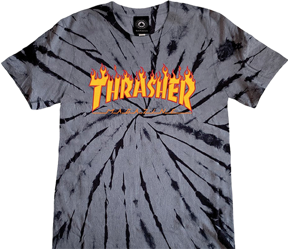 Thrasher Flame Logo Tie Dye Girls T-Shirt - Size: SMALL Black/Grey