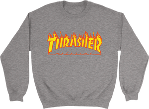 Thrasher Flame Logo Crew Sweatshirt - X-LARGE Heather Grey