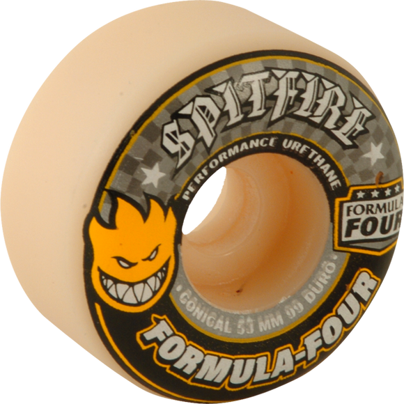 Spitfire F4 99a Conical 53mm White W/Yellow & Black Skateboard Wheels (Set of 4)