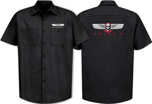 Brand-X Wings T-Shirt - Button Up Work Shirt Size: SMALL Black