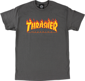 Thrasher Flame T-Shirt - Size: LARGE Charcoal/Yellow & Red