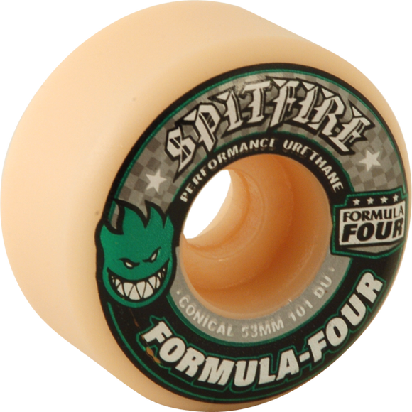 Spitfire F4 101a Conical 53mm White W/Green & Black Skateboard Wheels (Set of 4)