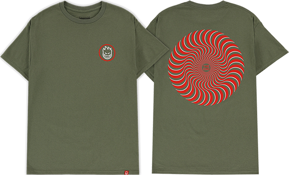 Spitfire Classic Swirl Overlay T-Shirt - Size: SMALL Military Green/Red/Wt